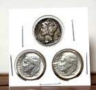 10C  Silver Dime Coin Lot. 3 coins.