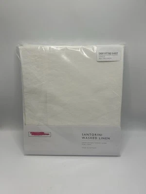 The White Company Santorini Deep Fitted Sheet Pure 100% Linen Single White