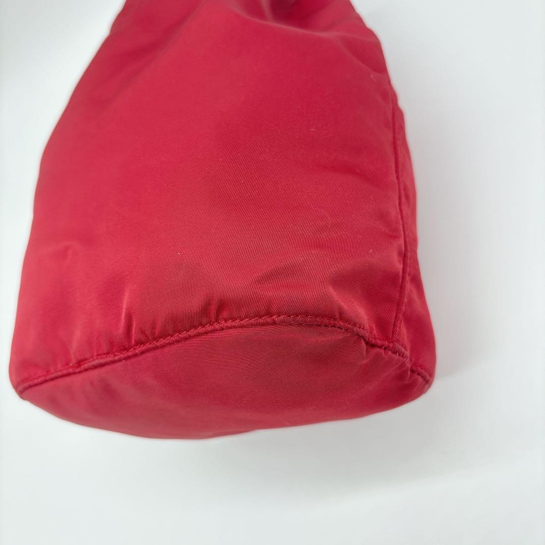 Prada Triangle Logo Nylon Drawstring Bag Red Used… - image 10