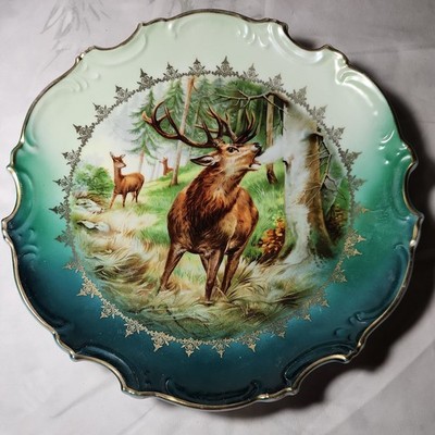 Leuchtenburg Porcelain  Plate,  Germany,, Deer, Buck, Stag Forest 10in