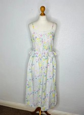 Vintage 80s / 90s Dress White Peplum Floral Strappy Size 10 Midi Cottage Core