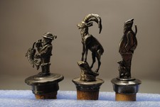 3 alte Zierkorken WMF - Zinn - Steinbock - Angler - Waidmann