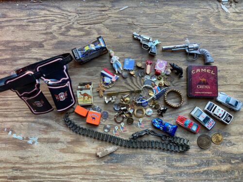 Vintage Junk Drawer Lot Coins Hot Wheels Zippo Lighters Jewelry Pin Tokens Toys - Picture 1 of 12