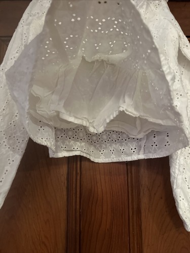 Carter’s Eyelet Shirred White Top Ruffle U-Neck Size 7 Balloon Sleeve Lined - Picture 6 of 14