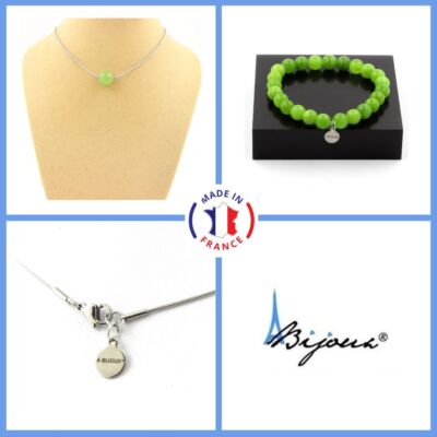 Collier En Perles De Péridot 8mm Avec Chaîne En Acier Inoxydable - 20 Perles - Neuf Avec étiquettes