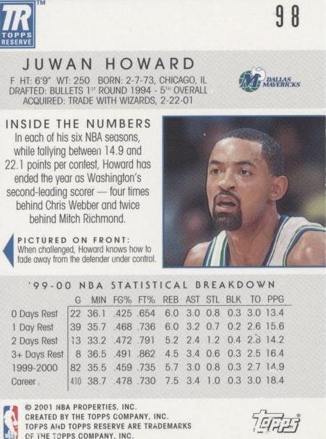 2000-01 Topps Reserve - Juwan Howard #98