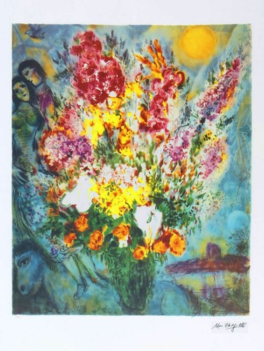 NEW Marc Chagall limited edition plate signed litho BLUE BOUQUET  24" x 20" - Picture 1 of 6