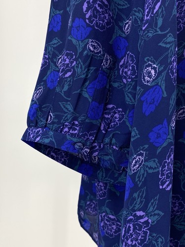 New! WOMAN WITHIN 4X 34/36 Blue Floral 3/4 Sleeve Henley Chiffon Tunic Top Plus - Picture 7 of 10
