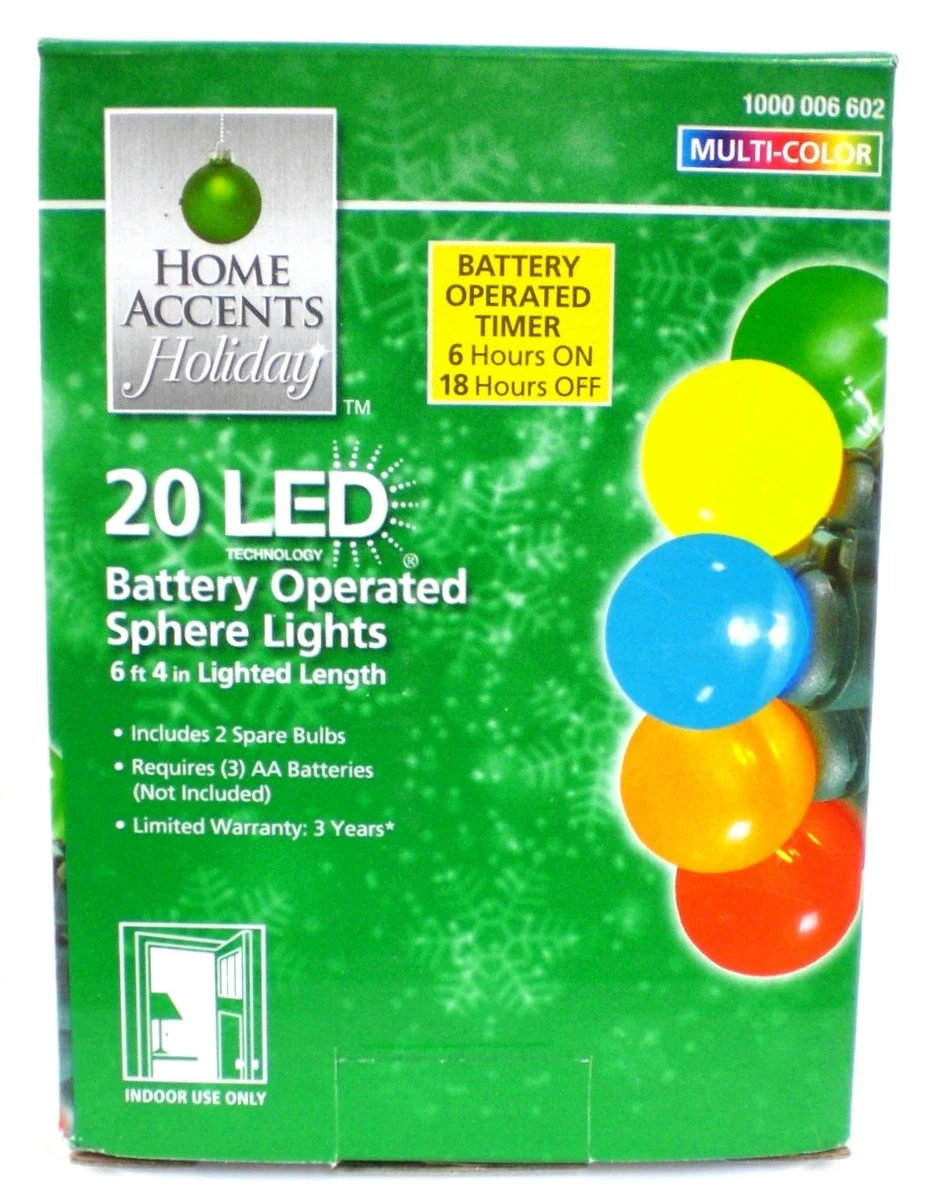 Home Accents Holiday 20 LED Battery Operated Sphere Lights Multi Color W Timer