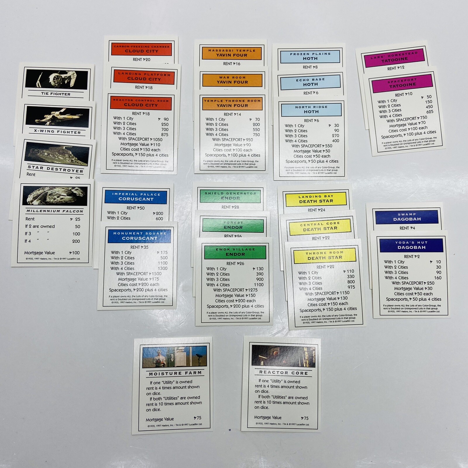 PROPERTY CARDS For 1997 Monopoly STAR WARS Classic Trilogy Edition Game |  eBay