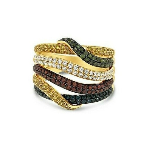 LeVian 14K Yellow Gold H-I SI2 Red Yellow Diamond 1.18 cts Ring Size 7