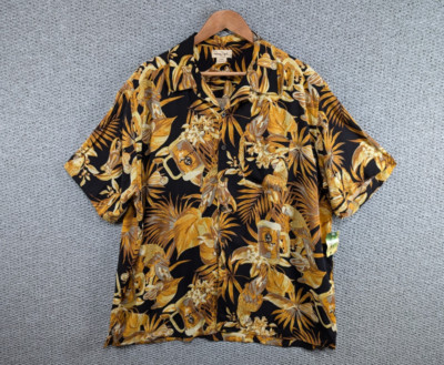 Panama Jack Herren Gold Blumen Tropical Hawaii Print Viskose Knopf Hemd XL