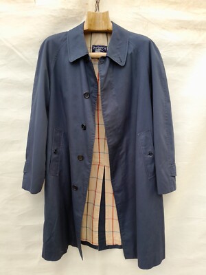 Vintage Burberry Trench Coat Mens Medium Blue Check Lining