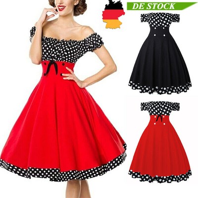 DE Damen Vintage 50 60er Rockabilly Kleider Petticoat Hepburn Swing Partykleid