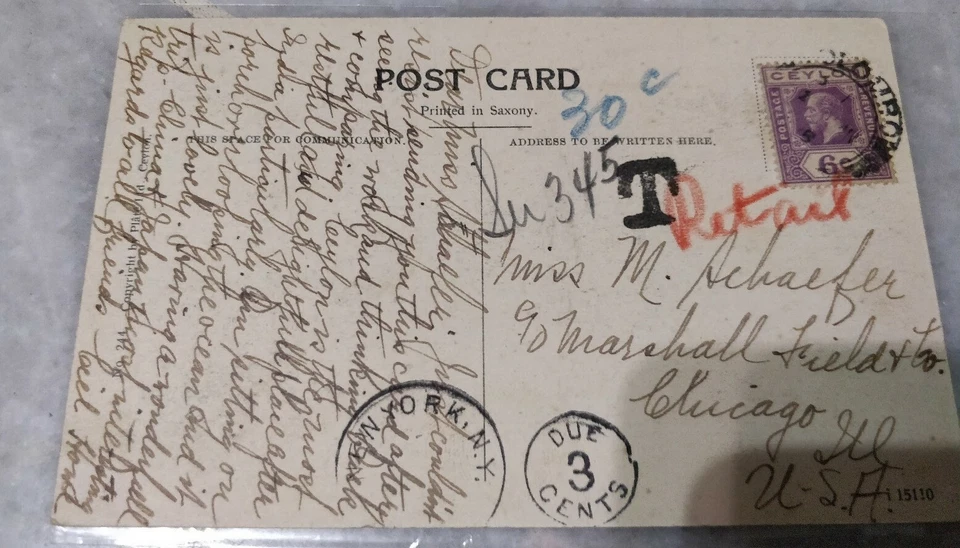 1910 Ceylon Kalurara Hat Making, King Edward 6c Purple Stamp Postcard to USA - Image 2 of 4