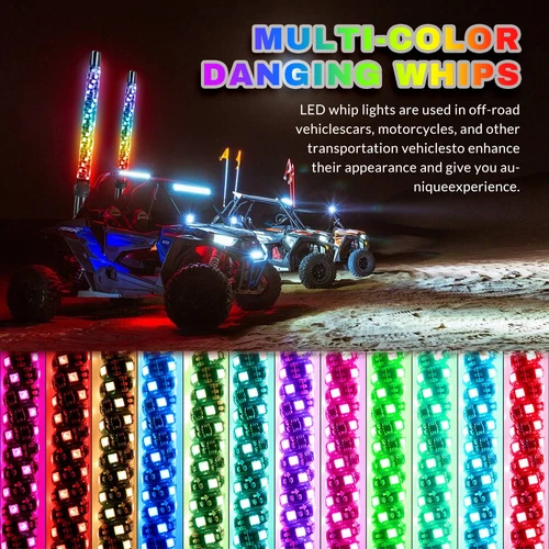 2Pcs 1FT Lighted LED Whip Light Antenna RGB Chasing For RZR Can-am X3 UTV ATV - Picture 5 of 9