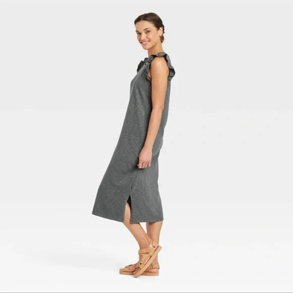 Universal Thread Dress Womens Size XS Gray Ruffle Tank Midi Sleeveless NWT