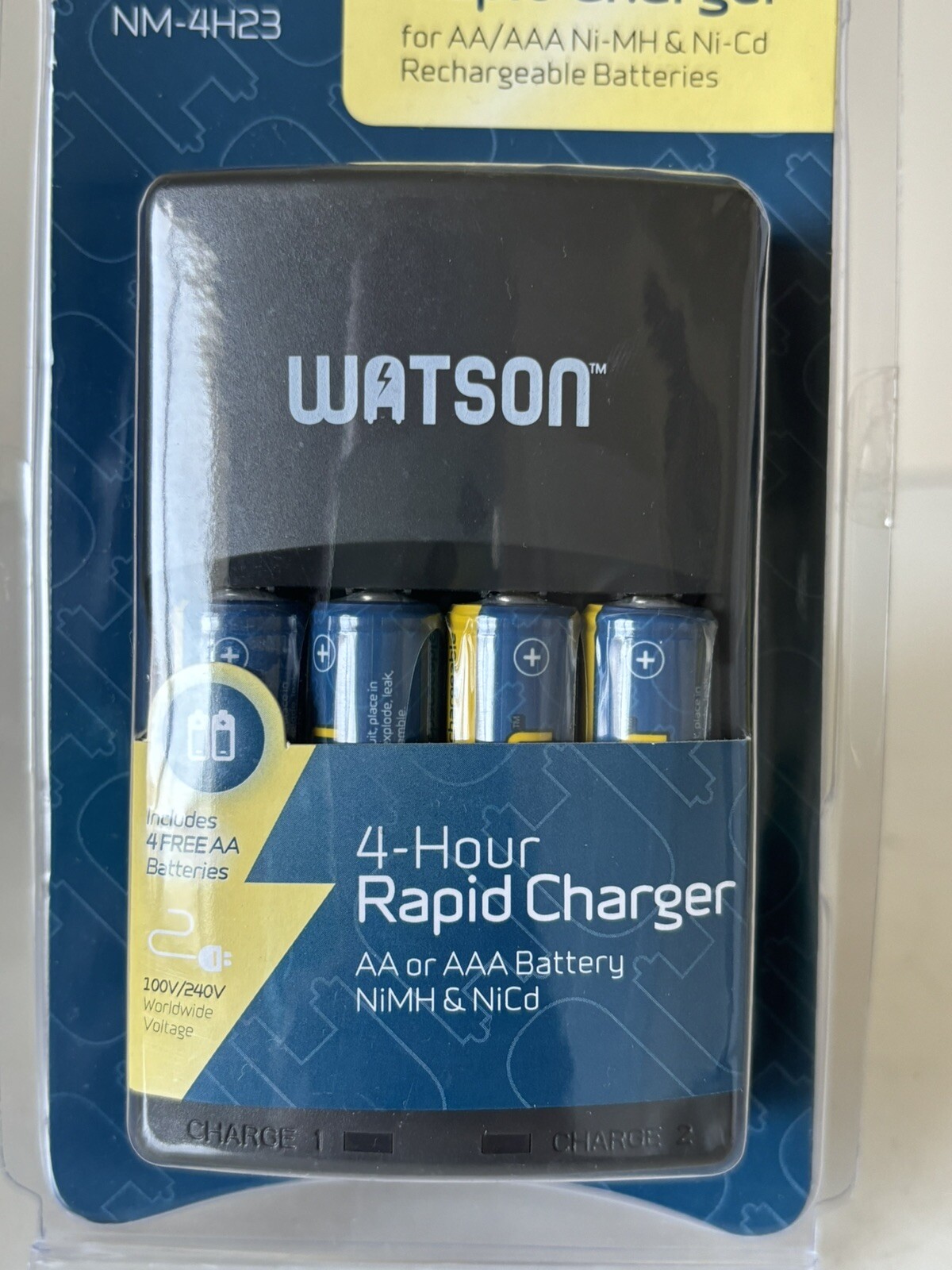 Watson 4Hour Rapid Charger AA and AAA NiMH and NiCd Rechargeable+4 Batteries