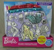 Barbie -Mermaid Color N' Style Purse Barbie Design w/ Markers & Gems -Tara Toys