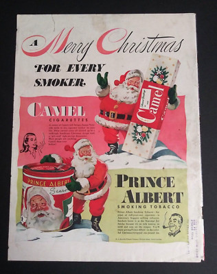 Santa Camel Cigarettes Prince Albert Smoking Tobacco Cut Magazine Print Ad c1947