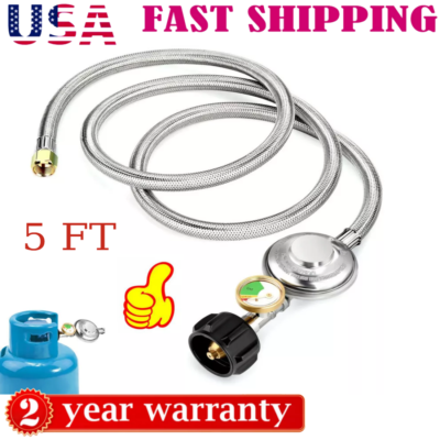 #ad 5FT BBQ Grill Low Pressure Propane Regulator Hose w Gauge for Gas Pit Stove $20.36