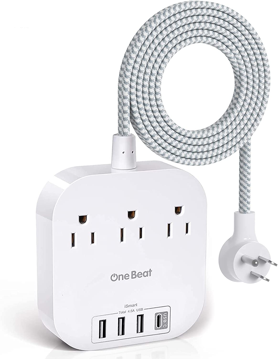 Power Strip with USB C, 3 Outlets 4 USB Ports (22.5W/4.5A) Desktop Charging S...