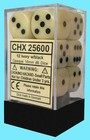 CHESSEX OPAQUE IVORY w/ BLACK NEW dice d6 16mm block 12 die set CHX25600