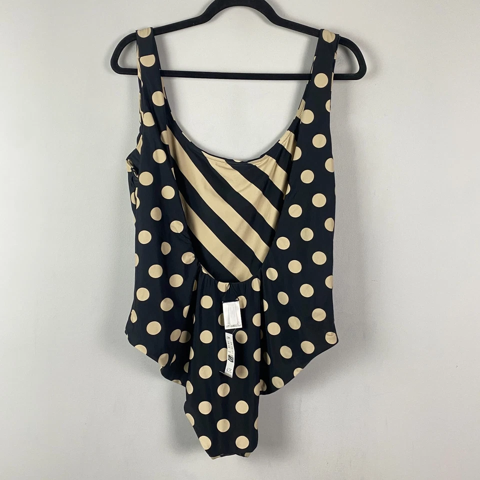 Traje de baño J Crew cuello redondo de una pieza con estampado de rayas de puntos reversible para mujer 18 Foto 4 de 4