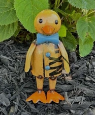NEW PRIMITIVE DUCK FIGURE YELLOW METAL 6.25"Tx3.25"Wx2.2"D SPRING RECYCLED METAL