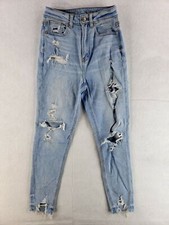 American Eagle Sz 00 Highest Rise Mom Jean Stretch Distressed Raw Hem Retro 80s
