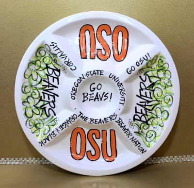 OSU Beavers Chip and Dip Tray Oregon State University Plate Ceramic 15''