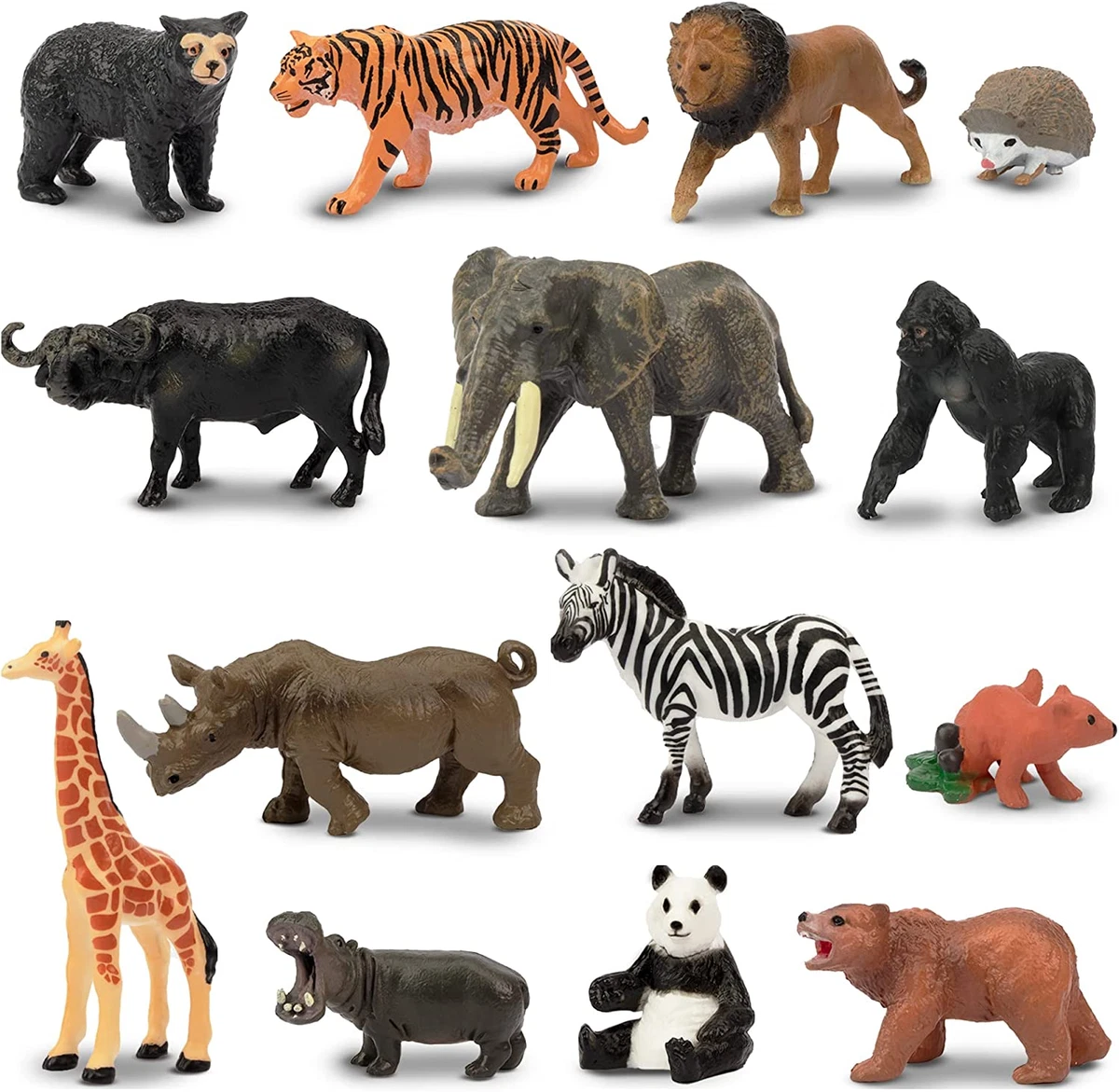 14PCS 1-2 Tiny Jungle Animal Figures Toy Mini Zoo Animal Figurines Toy Set