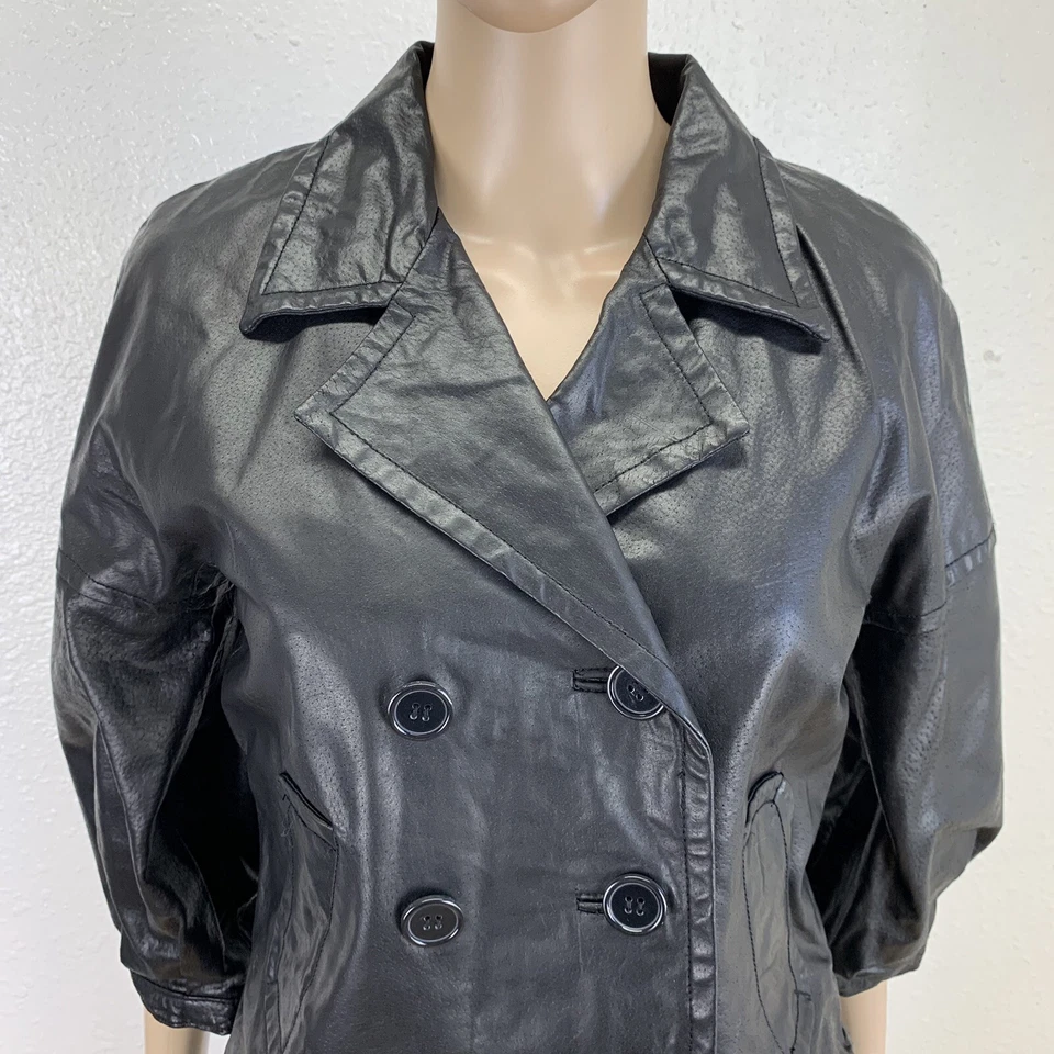 Chaqueta de Cuero Tex by Max Azria Mujer Doble Pecho Negra Gótica Retro Punk Rock Foto 4 de 4