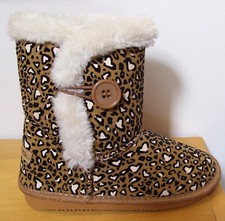 Girls US Sports Faux Fur Lined Faux Leopard Heart Print Winter Boots Sz 11