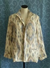 Chicos Artsy Ivory Blue Multi Ikat Southwestern Sher Jacket Size 4 3 XL XXL 169
