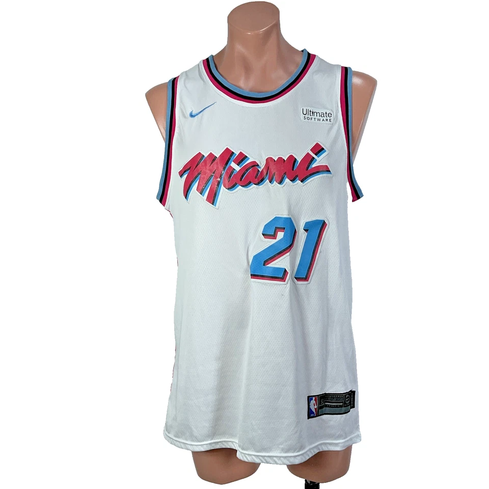 Camiseta Miami Heat 50 Hassan Whiteide blanca rosa azul cosida Nike Swingman Foto 2 de 4