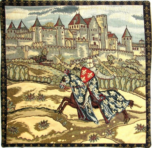 NEW 18" x 18" MEDIEVAL CARCASSONNE BELGIAN TAPESTRY CUSHION COVER WITH ZIP, 1150