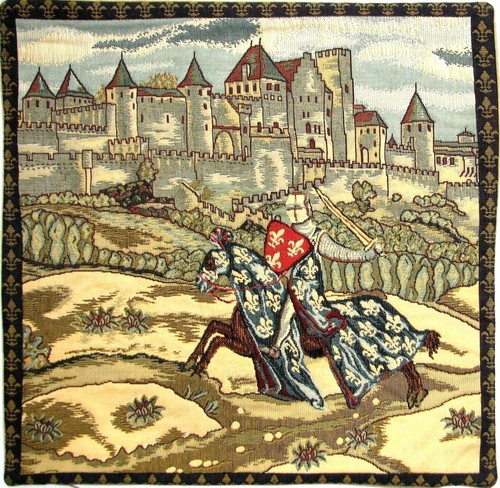 NEUF 18" x 18" CARCASSONNE MÉDIÉVALE TAPISSERIE BELGE HOUSSE AVEC FERMETURE ÉCLAIR, 1150 - Photo 1 sur 5