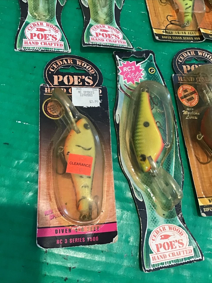 Lote de 7 nuevos crankbait de cedro artesanal Poe's varios tamaños color Foto 4 de 4
