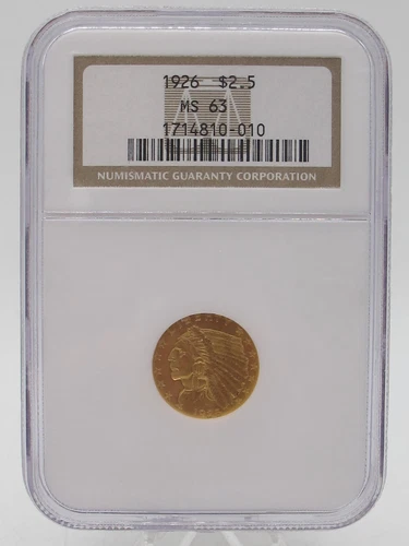 1926 $2.50 Indian Head Quarter Eagle U.S. Graded NGC MS 63 Gold Coin No Reserve