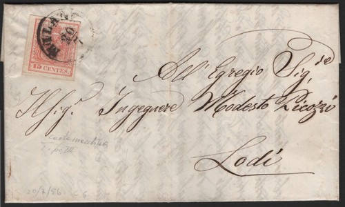 LOMBARDO VENETO 15 C. su busta da Milano a Lodi - (4293)