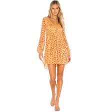 Free People Orange Maria Floral Shirred Mini Dress - Size Small