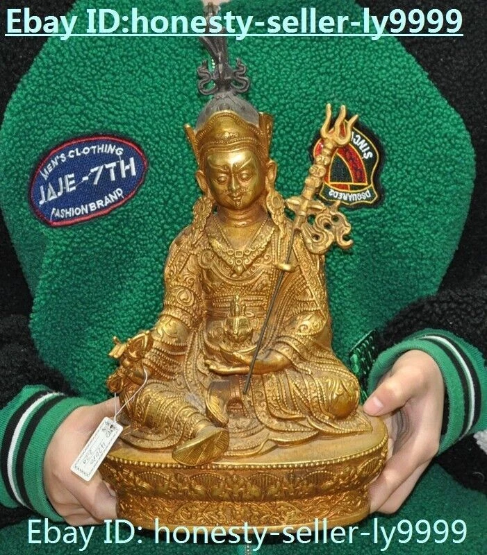 Assento de budismo tibetano 11,6" bronze dourado Guru Rinpoche Padmasambhava estátua de Buda - Imagem 4 de 4