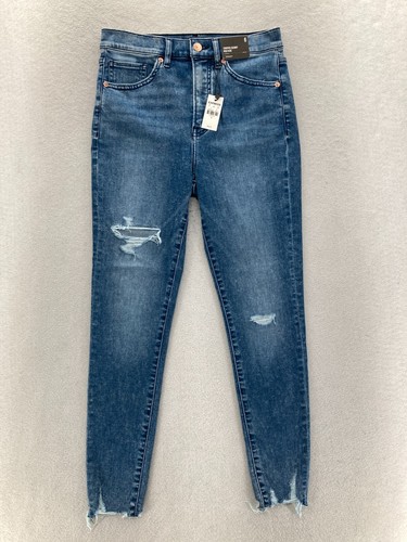 Express Cropped Skinny Jeans Women's 6 High Rise Blue Stretch Denim Distressed