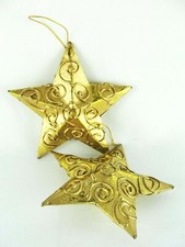 Metallic Gold 3D Star Christmas Ornaments 4.75" Set of 2