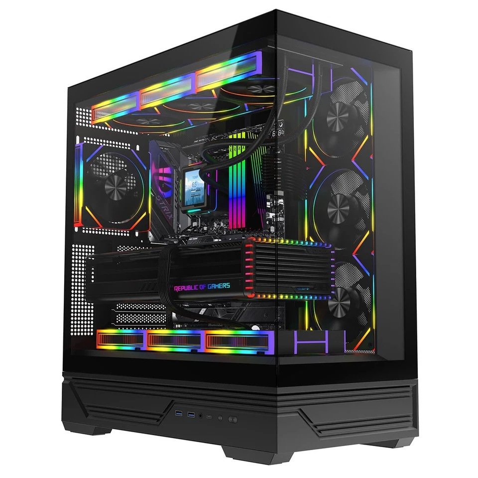 Black Full ATX Gaming PC Case Tempered Glass Panels 4x Infinity PWM ARGB LED Fan