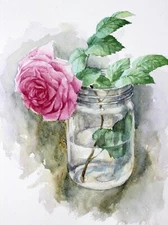Original Fine Art Artist Signed Pink Rose Watercolor Floral Painting