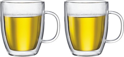 Bodum 15oz Bistro Double Wall Insulated Mug, High-Heat Borosilicate Glass, Set o