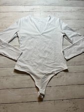 Unbranded Women's White V Neck Long Sleeve Light Weight Comfy Bodysuits Size.. L
