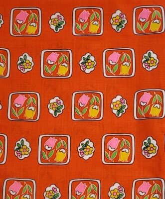 Vintage Japanese Child's Kimono - Orange w/ Pink & Yellow Flowers